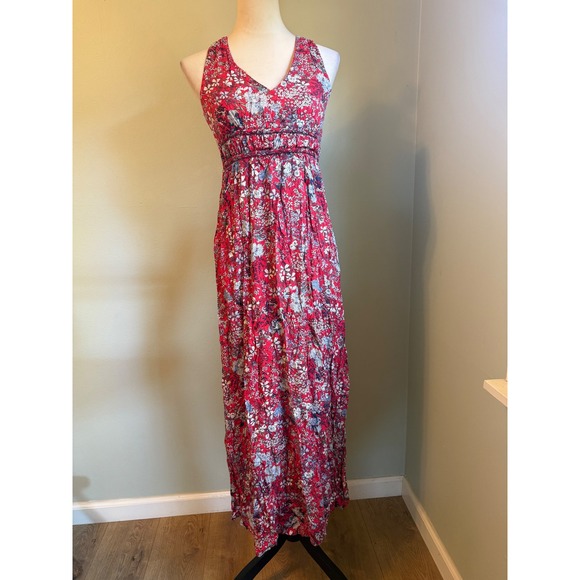 Japna Dresses & Skirts - Japna Red Floral Maxi Dress Sleeveless Racerback Empire Waist boho cottage xs da